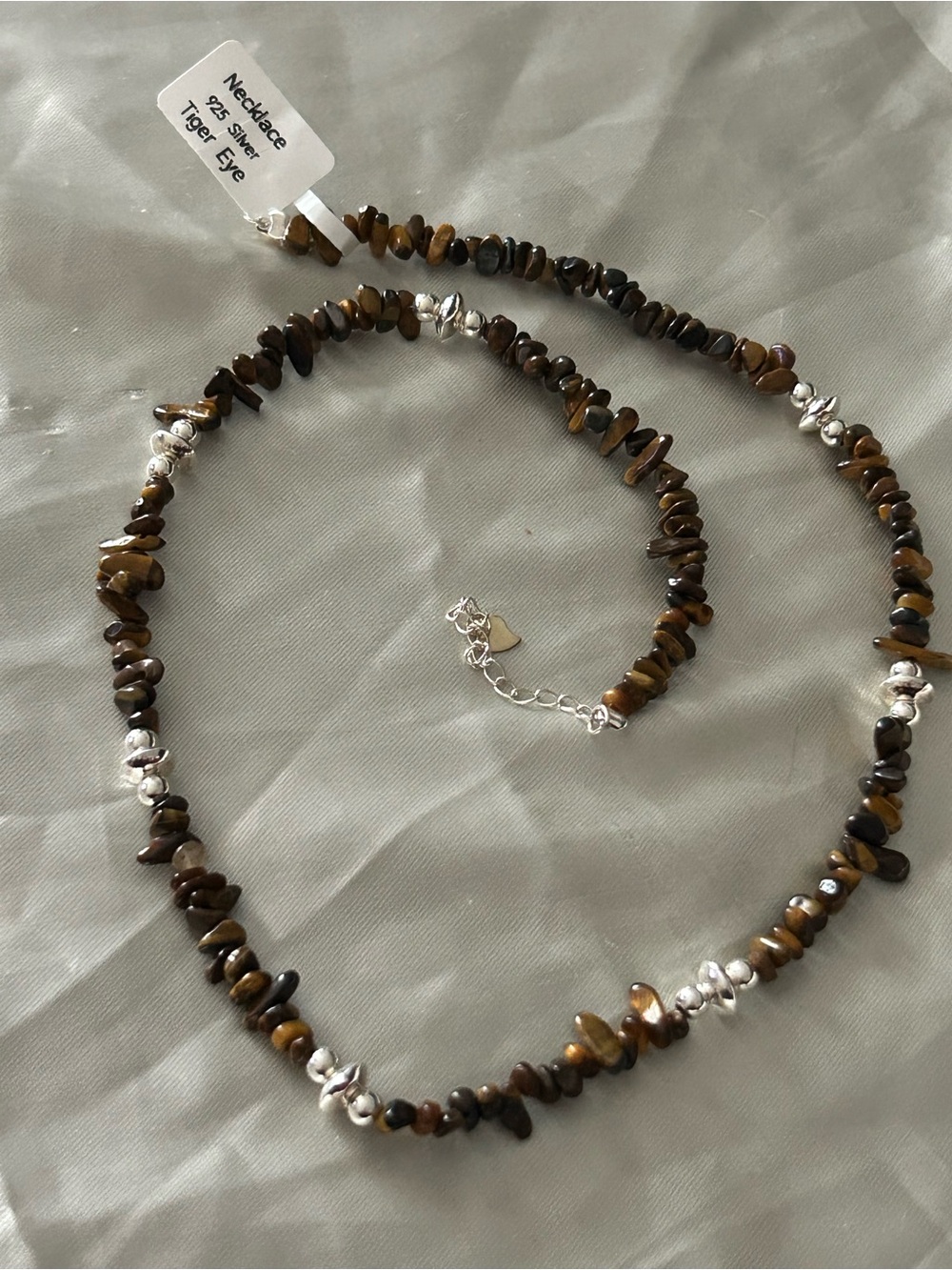 Tiger Eye and Sterling Silver Bead Necklace